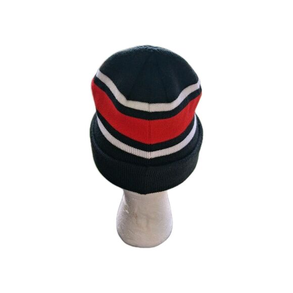 NIKE Beanie Youth Black White Red Knite Fold Over Swoosh Logo Ski Hat Cap - Picture 2 of 10